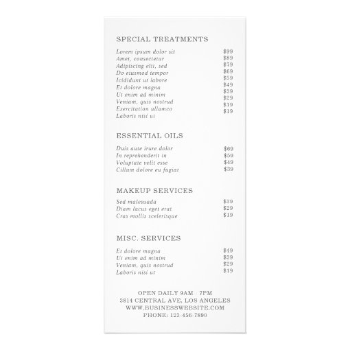 Simple Greenery Elegant Rustic Price List Rack Card | Zazzle