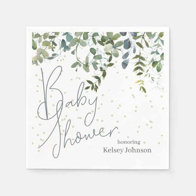 Simple Greenery Eucalyptus Baby Shower Napkins (Front)