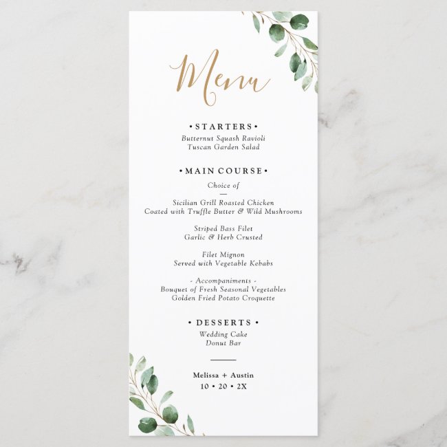 Simple Greenery Eucalyptus Elegant Wedding Menu