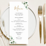 Simple Greenery Eucalyptus Elegant Wedding Menu<br><div class="desc">Designed to coordinate with our Moody Greenery wedding collection,  this customizable Menu features sage green eucalyptus watercolor foliage accented with a gold geometric frame on the back. To make advanced changes,  go to "Click to customize further" option under Personalize this template.</div>