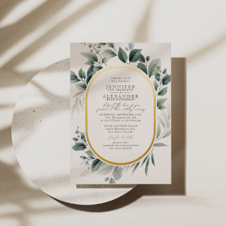 Simple Greenery Eucalyptus Ivory Gold Foil Wedding Invitation