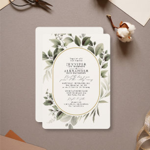 Simple Greenery Eucalyptus Ivory Golden Wedding Invitation