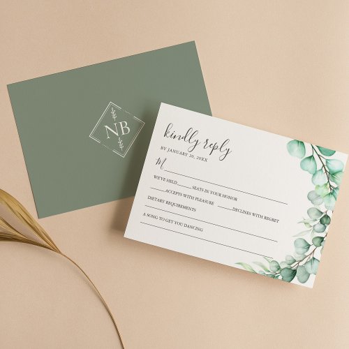 Simple Greenery Eucalyptus Leaves Wedding RSVP Card