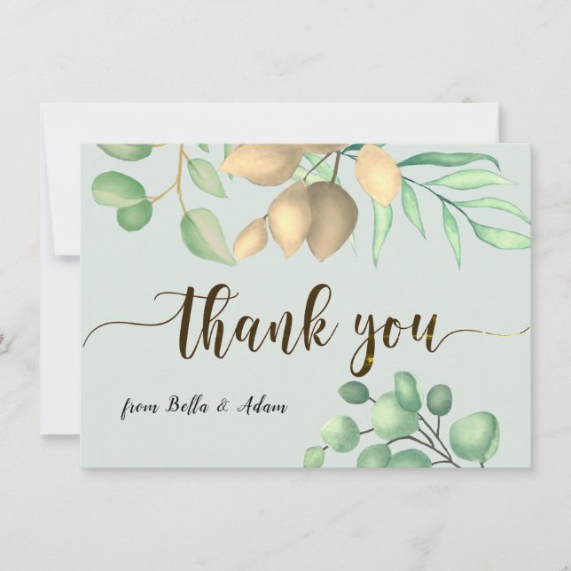 Simple Greenery Floral Eucalyptus Wedding Thank You Card (Front)