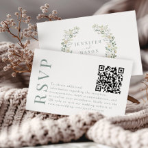 Simple Greenery Floral Wedding RSVP QR code card