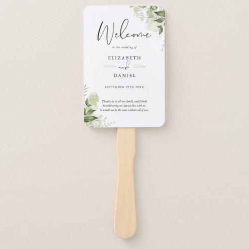 Simple Greenery Foliage Wedding Program Hand Fan - An elegant greenery foliage wedding program featuring chic modern typography, this stylish wedding program can be personalized with your special wedding day information. Designed by Thisisnotme©