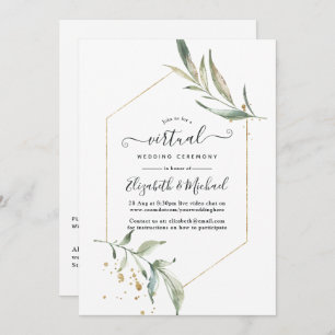 Simple Greenery Geometric Online Virtual Wedding Invitation