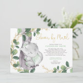 Simple Greenery Gold Elephant Baby Shower By Mail Invitation (Standing Front)