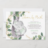 Simple Greenery Gold Elephant Baby Shower By Mail Invitation (Front)