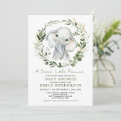 Simple Greenery Gold Elephant Baby Shower Sprinkle Invitation (Standing Front)