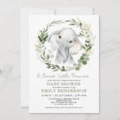Simple Greenery Gold Elephant Baby Shower Sprinkle Invitation (Front)
