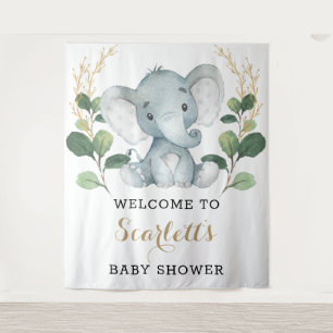Simple Greenery Gold Elephant Baby Shower Welcome Tapestry