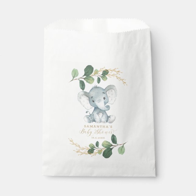 Simple Greenery Jungle Elephant Baby Shower Favor Bag (Front)