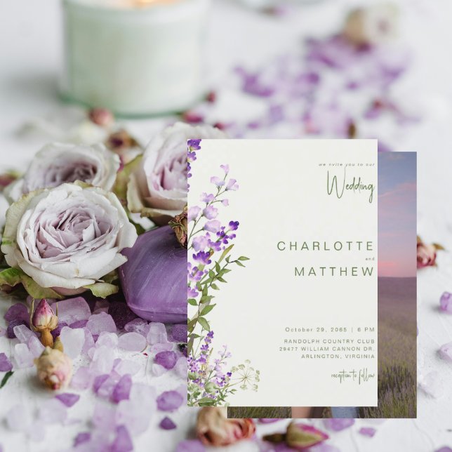 Simple Greenery Lavender Couple Photo Wedding Invitation (Creator Uploaded)