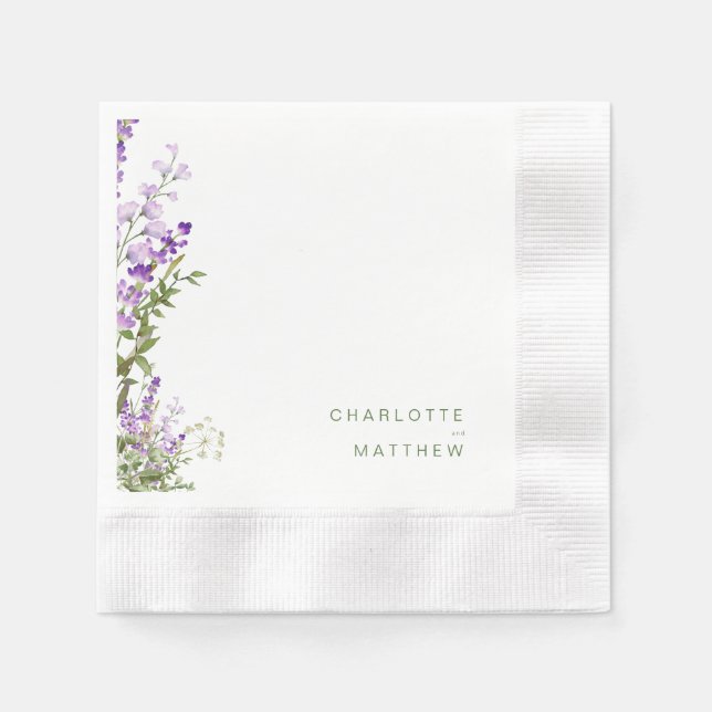 Simple Greenery Lavender Wedding Cocktail Napkins (Front)