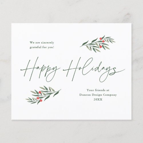 Simple Greenery Leaves Business Holiday Card