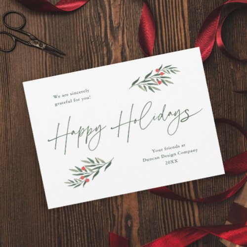 Simple Greenery Leaves Business Holiday Cards