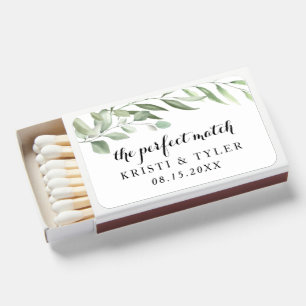 Simple Greenery Leaves Wedding Favor Matchboxes