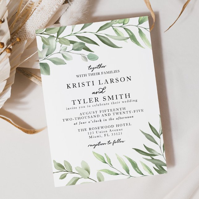 Simple Greenery Leaves Wedding Invitation (Creator Uploaded)