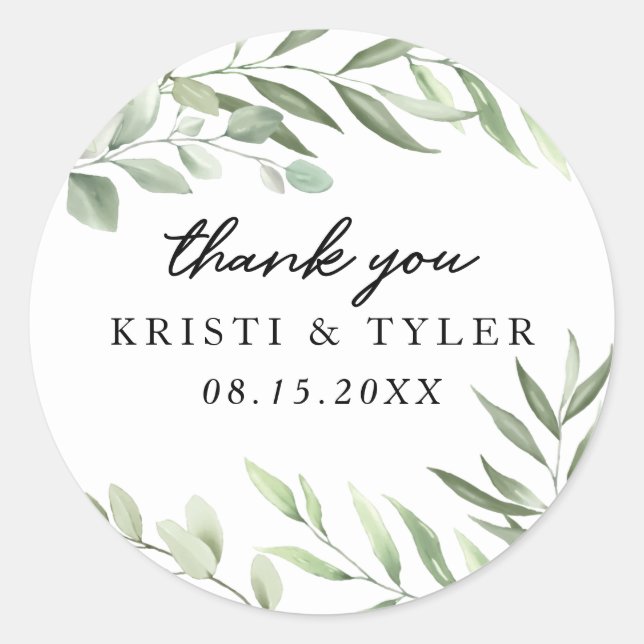 Simple Greenery Leaves Wedding Stickers (Front)