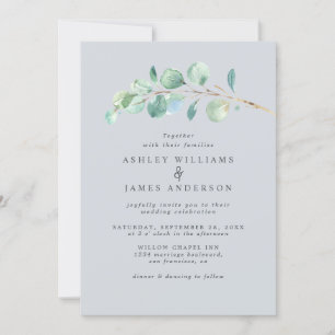 Simple Greenery Light Blue Wedding Invitation