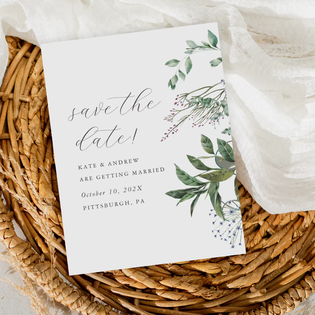 Simple Greenery Meadow Wedding Save the Date Postcard (Creator Uploaded)