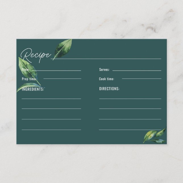 Simple Greenery Minimalist Bridal Shower Recipe Enclosure Card (Front)