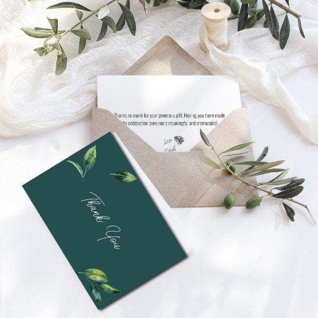 Simple Greenery Minimalist Script Bridal Shower Thank You Card (Creator Uploaded)