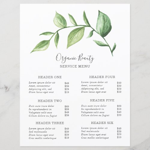 Simple Greenery Modern Elegant Rustic Price List