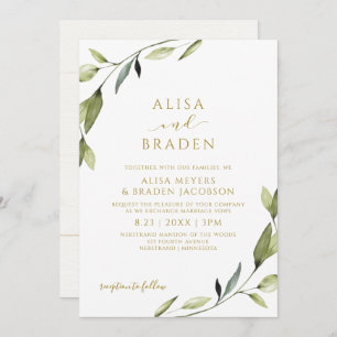 Simple Greenery Nature Vines Gold Elegant Invitation