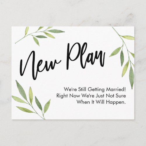 Simple Greenery New Plan Postponed Wedding Update Postcard