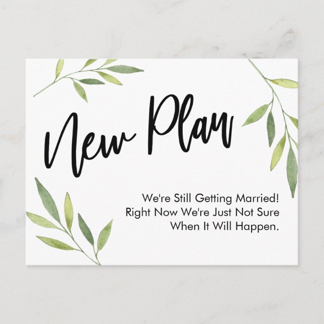 Simple Greenery New Plan Postponed Wedding Update Postcard (Front)