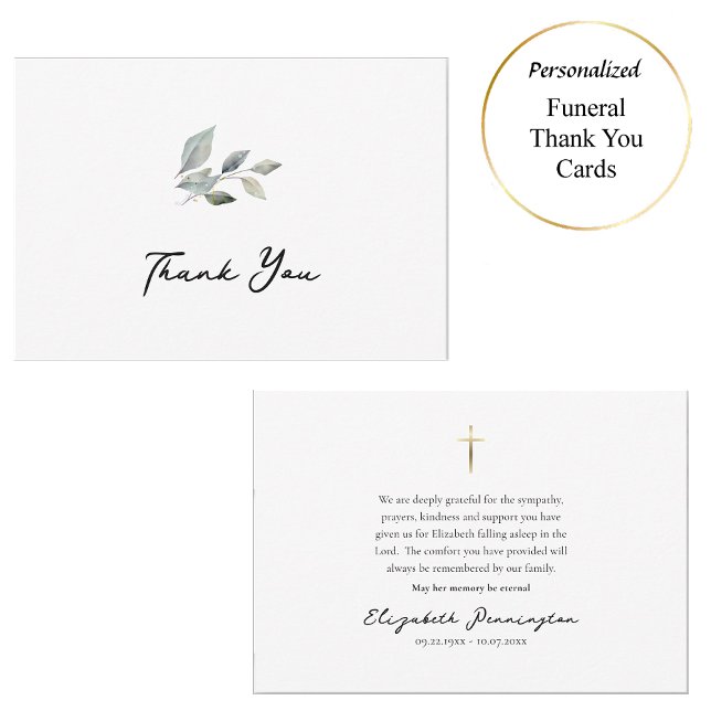 Simple Greenery Orthodox Christian Memorial Thank You Card (Creator Uploaded)