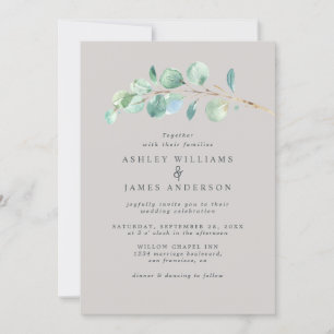 Simple Greenery Pastel Gray Wedding Invitation