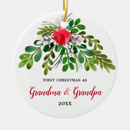 Simple Greenery Personalized New Grandparents Ceramic Ornament