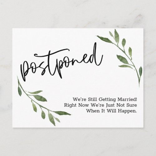 Simple Greenery Postponed Wedding Notice Postcard