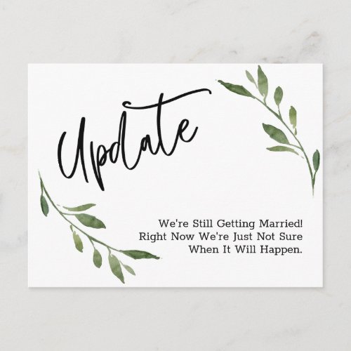 Simple Greenery Postponed Wedding Update Postcard