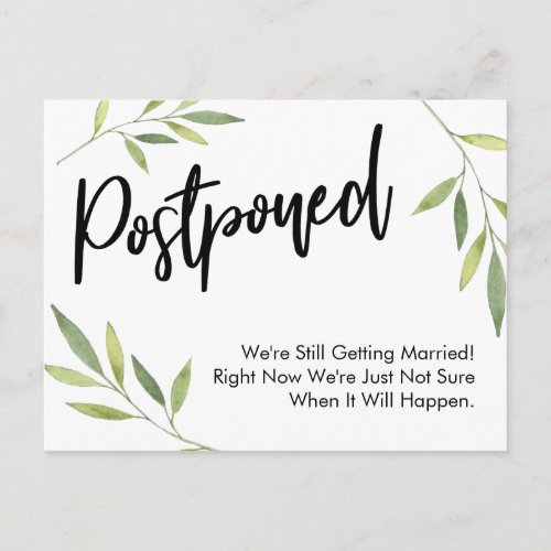 Simple Greenery Postponed Wedding Update Postcard
