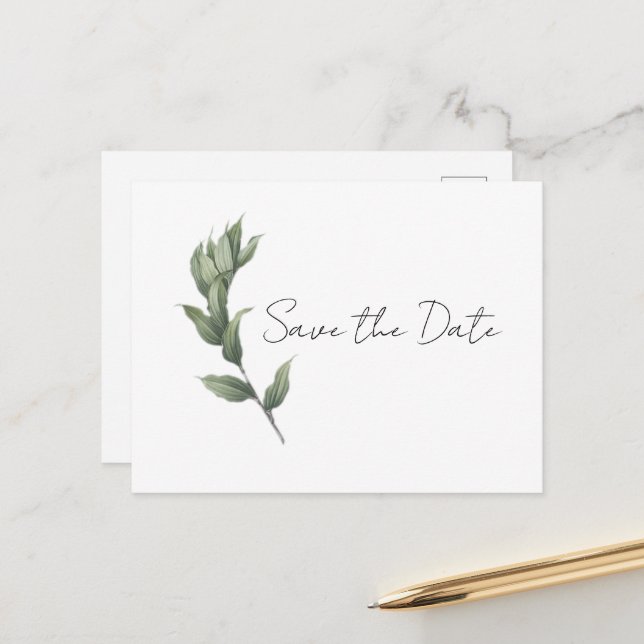 Simple Greenery Save the Date  Postcard (Front/Back In Situ)