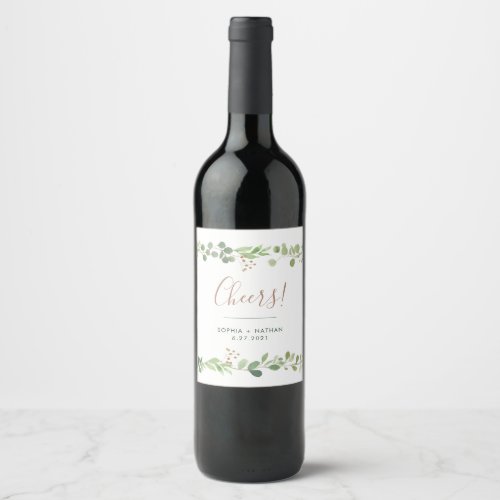Simple Greenery  Wedding Cheers Wine Label
