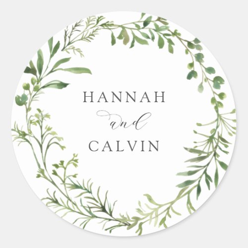 Simple Greenery Wedding Classic Round Sticker