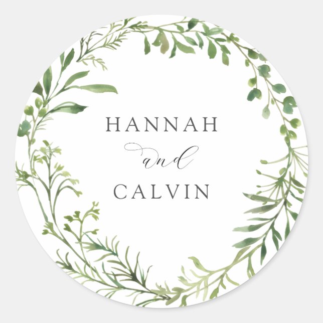 Simple Greenery Wedding Classic Round Sticker (Front)