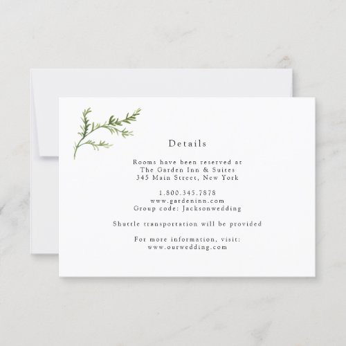 Simple Greenery Wedding Details Card