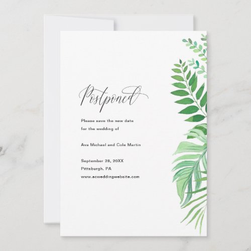 Simple Greenery Wedding Postponement Announcement