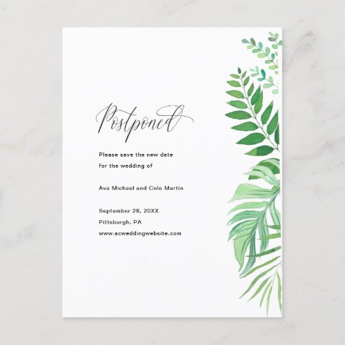 Simple Greenery Wedding Postponement Announcement Postcard