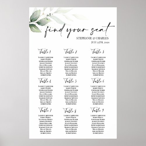 Simple Greenery Wedding Seating Chart