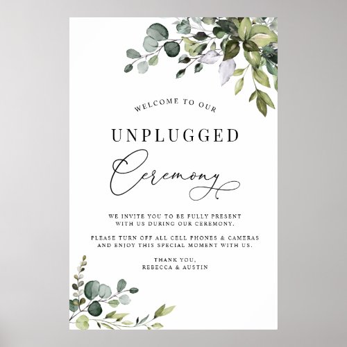 Simple Greenery Wedding Unplugged Ceremony  Poster