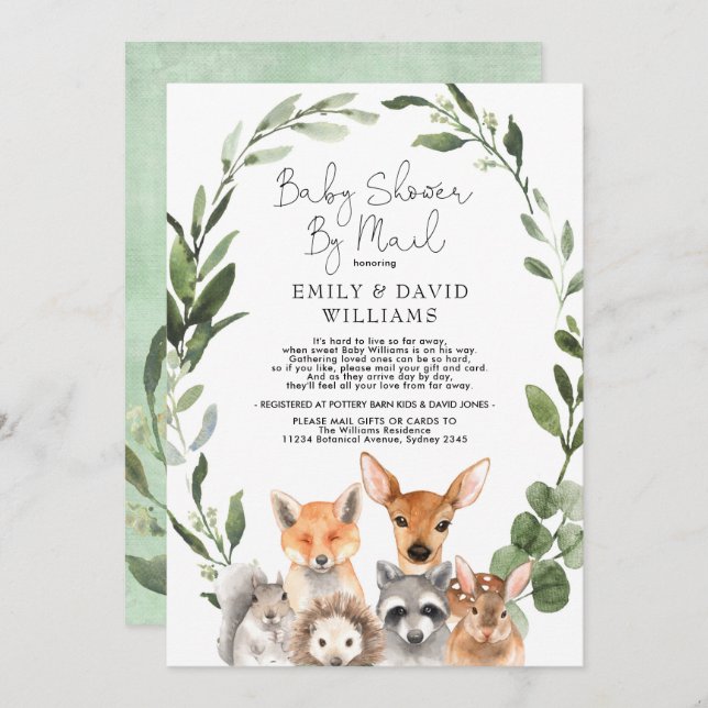 Simple Greenery Woodland Baby Shower By Mail Invitation (Front/Back)
