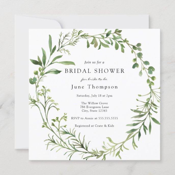 Simple Greenery Wreath Bridal Shower Invitation