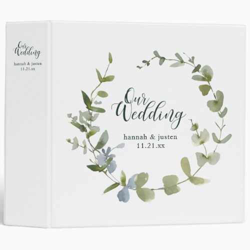 Simple Greenery Wreath Script Wedding Planner  3 Ring Binder